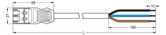 Systemverbindung 3p Serie 771 H05Z1Z1-F 3x1,5qmm L3000mm sw Stecker fr.Ende hfr
