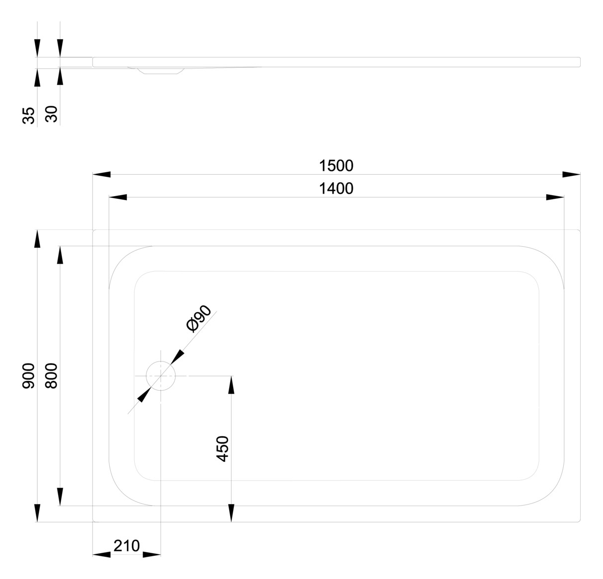 Duschwanne BetteUltra 5934 150x90x3,5cm, ebano