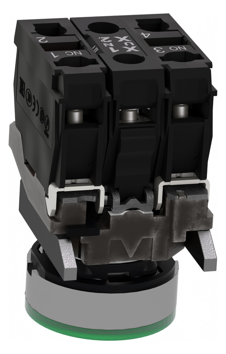 Drucktaster 1f gn rnd Ø22,5mm 1S 1Ö IP66 fl Geeignet für Beleuchtung Tastend