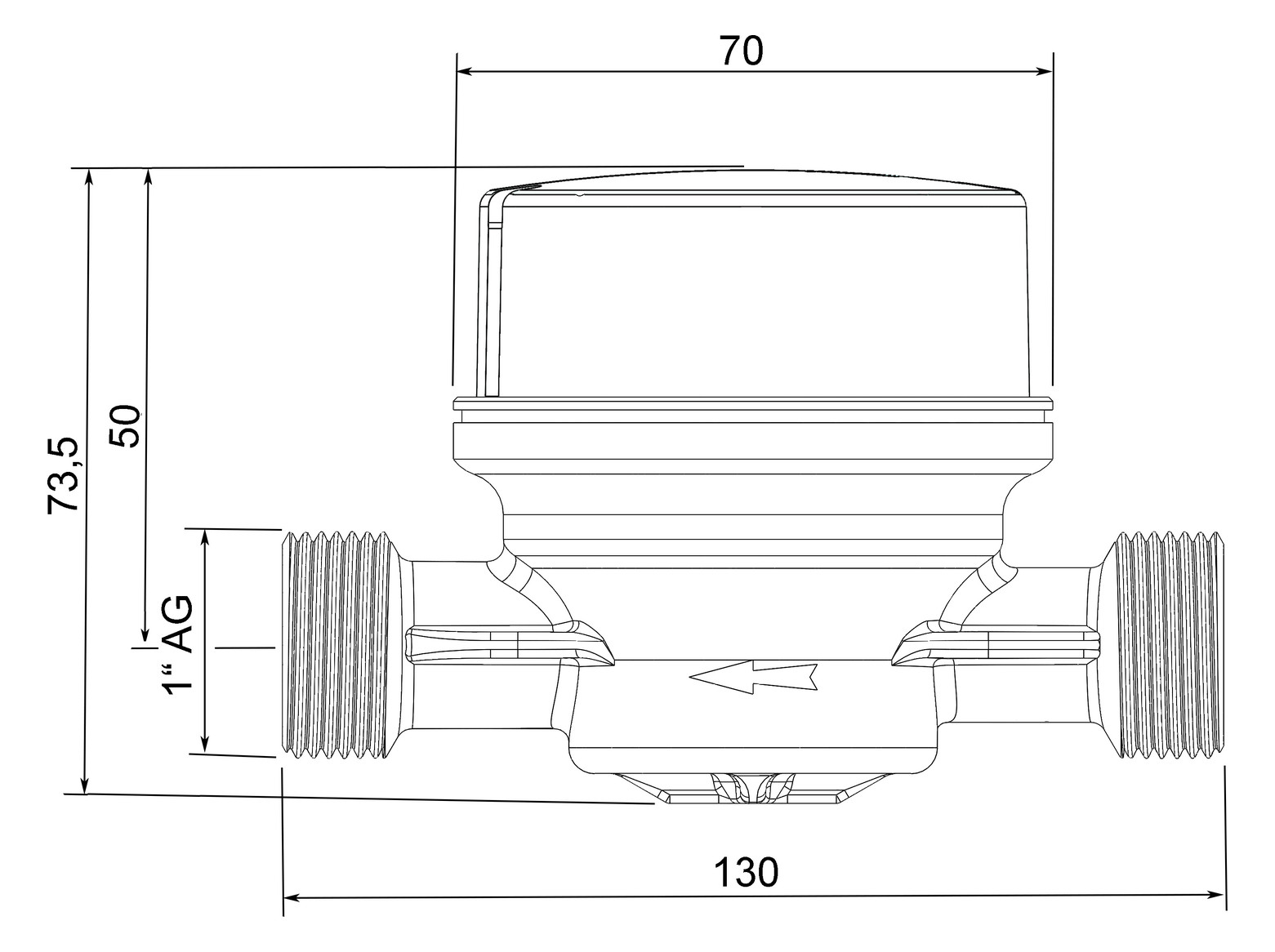 Deltamess Wohnungswasserzähler AP T90 smart M G 1 x 130 mm, Q3 4 cbm