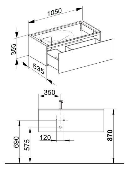 KEUCO Waschtischunterschrank Edition 11 Planning 105x35x53,5cm, 1 Frontauszug, links, Lack Hochglanz Weiß