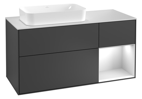 V&B Waschtisch-Unterschrank Finion 120x60,3x50,1cm, Regal rechts Peony, Glossy white lacquer