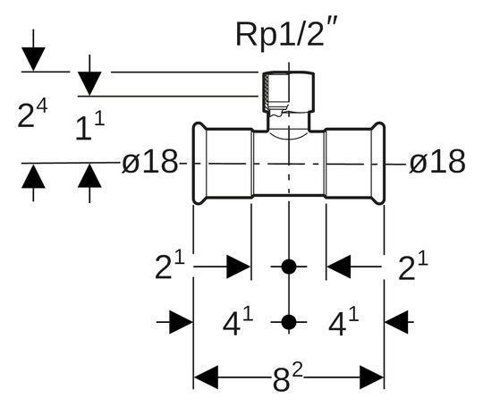 Geberit T-Stück Mapress Ø 18 mm x Rp 1/2, mit Innengewinde Rotguss, Kupfer