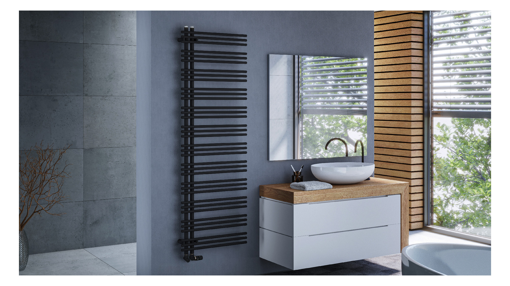 Zehnder Design-Heizkörper Yucca Asym YA-130-060, 1304 x 578 mm, Traffic black, RAL 9017