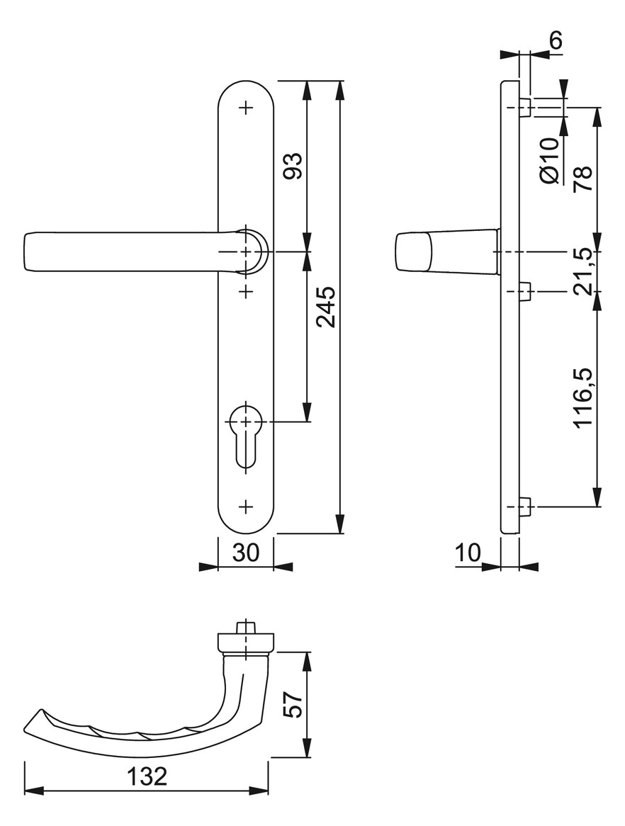 Bild HOPPE Halbgarnitur Liège 1540/3347N, Langschild, oval, Profilzylinder gelocht, Entfernung 92mm, Vierkant 8mm, Türstärke 72 - 82mm, Befestigungstechnik mit Stütznocken, schwarz, schwarz matt, Außen-1