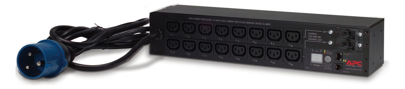 Rack-Stromverteilung 2HE 16Steckd 16xC13 230V Mit Sicherung m.Display m.LED-Anz