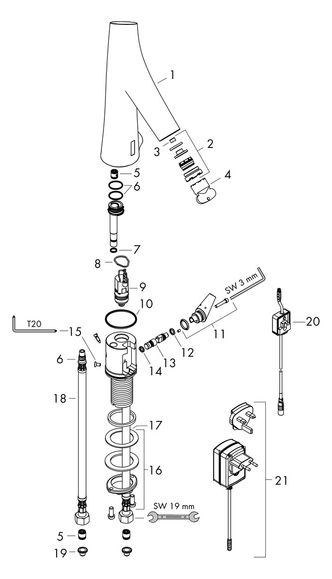 hansgrohe Elektronik-Waschtischmischer Axor Starck Organic mit Temperaturregulierung, Netzanschluss, chrom