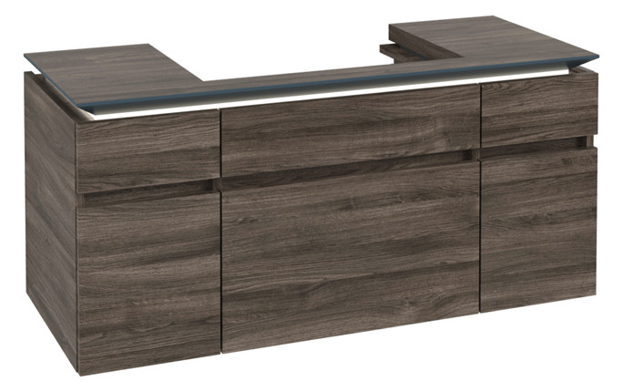 V&B Waschtischunterschrank Legato 120x55x50cm, Waschtisch mittig, mit LED-Beleuchtung, Stone Oak