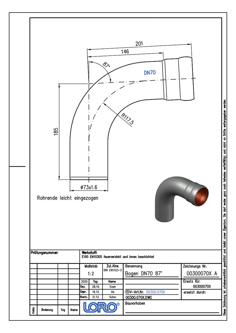LORO X Bogen DN 70, 87°