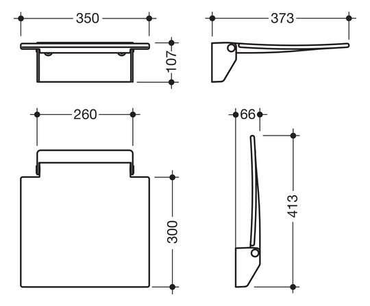 HEWI Klappsitz 350 350x373x107mm, mobil, matt geschliffen, Sitzfläche anthrazitgrau