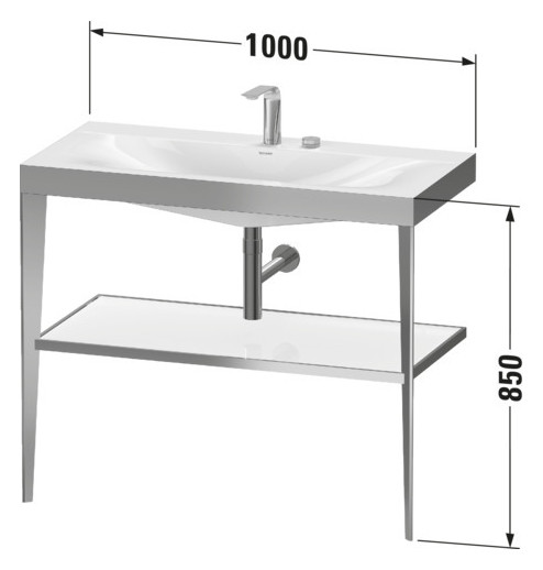 Duravit Möbelwaschtisch-Kombination c-bonded XViu 100 x 48 cm, ohne Hahnloch, flannel grey hochglanz, mit Metallkonsole, champagner matt