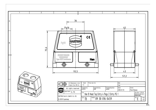 HART HARTING HAN 16D-GG2-16  09300160459 