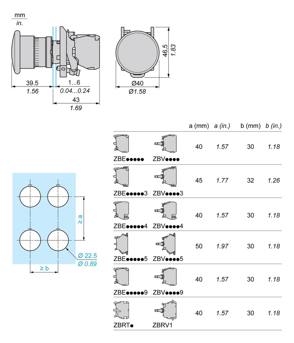 Not-Aus Taster EB IP66 ZugEntr 1S 1Ö Ø22,5mm Einb Schraub