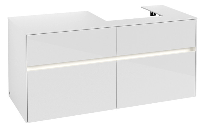 V&B Waschtischunterschrank Collaro 120x54,8x50cm, Waschtisch rechts, LED-Beleuchtung 8,8 W, glossy white