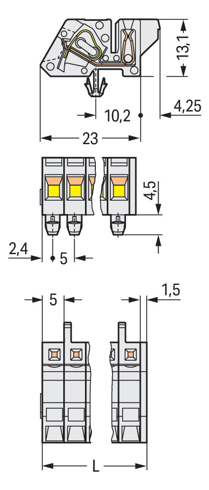 Verbindungsklemme 20p lgr Serie 721 12A 0,08-2,5qmm Thermopl 5mm Federzugans