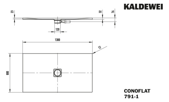 Kaldewei Duschfläche CONOFLAT 791-1 80x130cm, Antislip Perl-Effekt, schwarz
