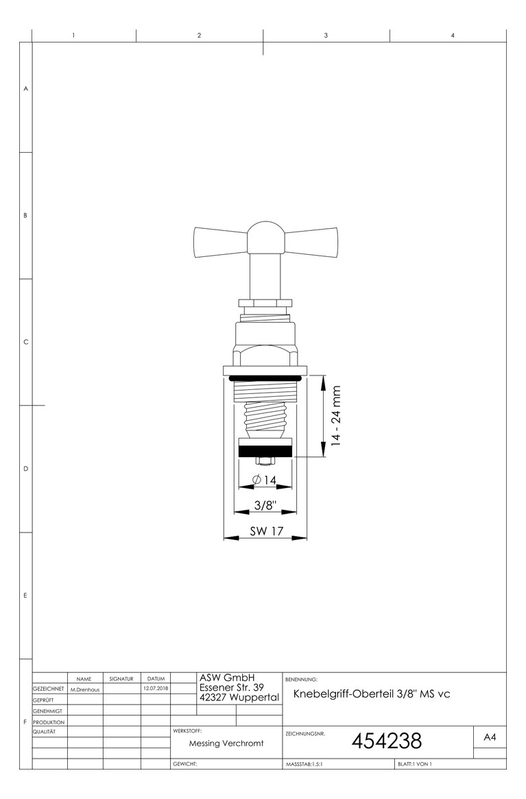 ASW KNEBELGRIFF-OBERTEIL 3/8, CHROM