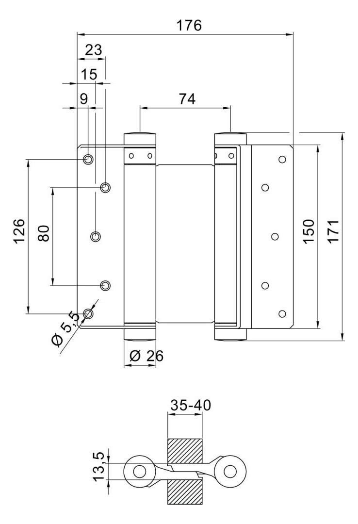 Bild Pendeltürbänder Nr. 36 Stahl nichtrost. 1 50mm - DENI-0