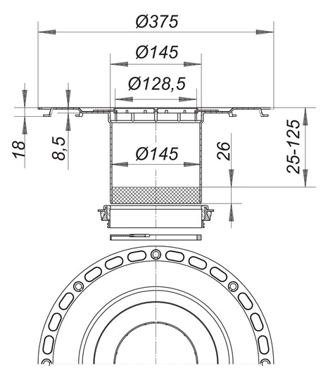 Dallmer Aufstockelement Serie 15 TistoDrain S 15, Aussparungsmaß 475 x 475 mm