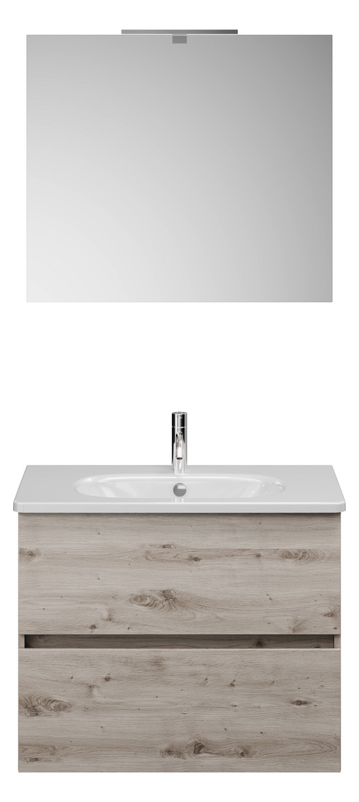 Burgbad Waschtisch-Kombination Rocio mit Spiegel, 80,5 x 200 x 46,5 cm, Eiche Dekor Silber