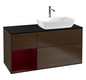 V&B Waschtisch-Unterschrank Finion 120cm, Abdeckplatte black matt, Regal Peony matt lacquer, Walnut veneer