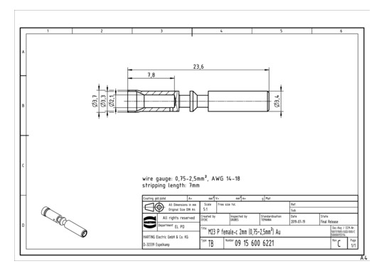 HART Han M23 P Bu-c 2mm      09156006221 