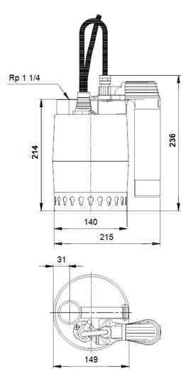 Grundfos Kellerentwässerungspumpe UNILIFT KP250-AV1, Rp 1 1/4 IG, 230 V, 5 m