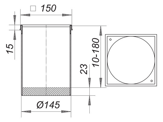 Dallmer Aufsatzrahmen Serie 15 S 15, Edelstahl 1.4404, 150x150mm, mit Gewindeeinsätzen