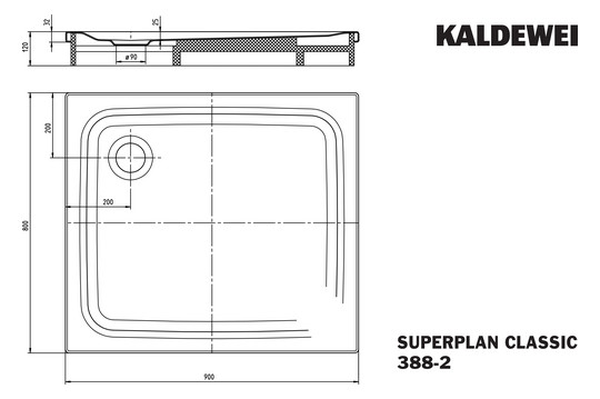 Kaldewei Duschwanne SUPERPLAN CLASSIC 388-2 80x90x2,5cm, mit Träger, Vollantislip, manhattan
