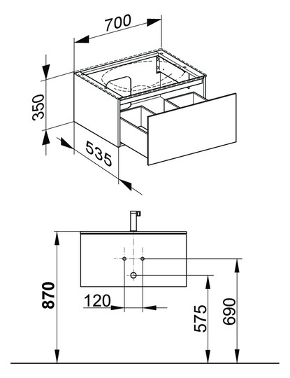 KEUCO Waschtischunterschrank Edition 11 Planning 70x35x53,5cm, 1 Frontauszug, Lack Seidenmatt, Glas Schwarz