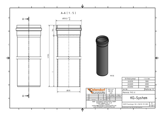 Ostendorf KG Rohr SN 4 EM DN/OD 315 x 7,7 mm, 1000 mm, mit Steckmuffe/Lippendichtung
