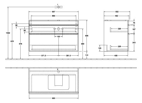 V&B Waschtisch-Unterschrank Venticello 95,7x60,6x50,2cm, Waschtisch rechts, Griff Chrom, kansas oak
