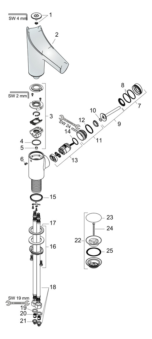 hansgrohe Waschtisch-Einhebelmischer Axor Starck V 140 mit Glasauslauf, unverschließbare Ablaufgarnitur, polished red gold