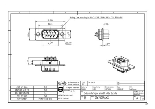 HART HARTING D-SUB 9 STI-L K 09670095615 