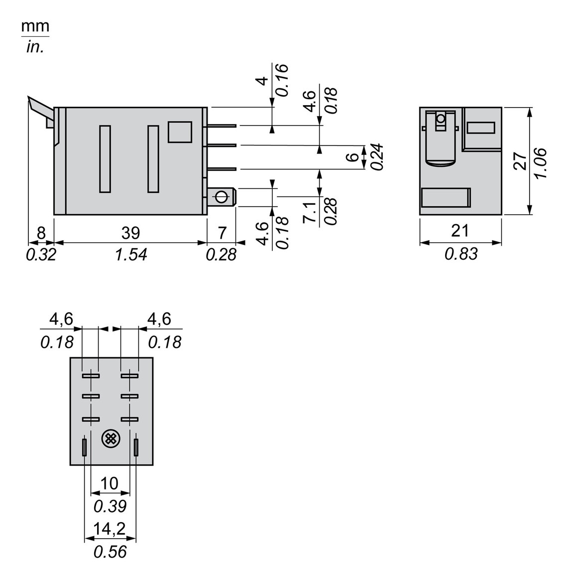 Schaltrelais 2W IP40 21x27x53mm Steckanschl
