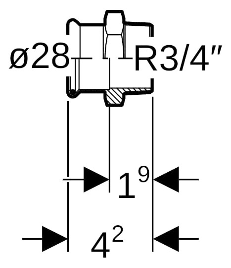 Geberit Gas-Übergang Mapress Ø 28 mm x R 3/4, Kupfer, mit Außengewinde, Rotguss