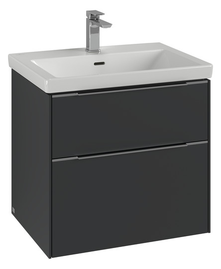 V&B Waschtisch-Unterschrank Subway 3.0 62,2x57,6x47,8cm, mit LED/Griff Volcano black, stone oak