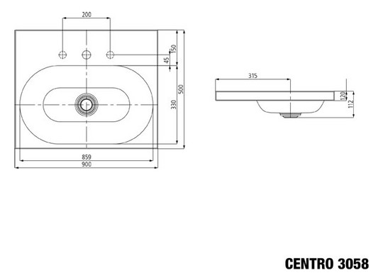 Kaldewei Aufsatz-Waschtisch CENTRO 3058, 90 x 50 cm, BBR, weiß Perl-Effekt, ohne Überlauf, 1 Hahnloch