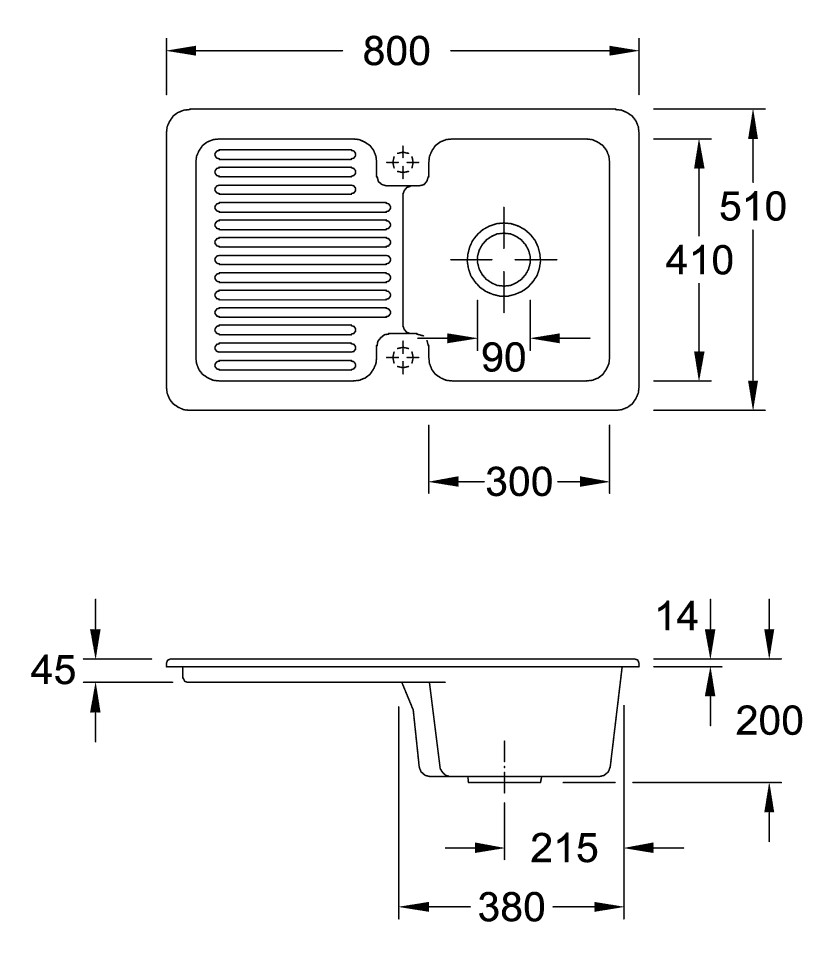 V&B Spüle Condor 45 mit Ablaufgarnitur, Excenterbetätigung, ebony CeramicPlus