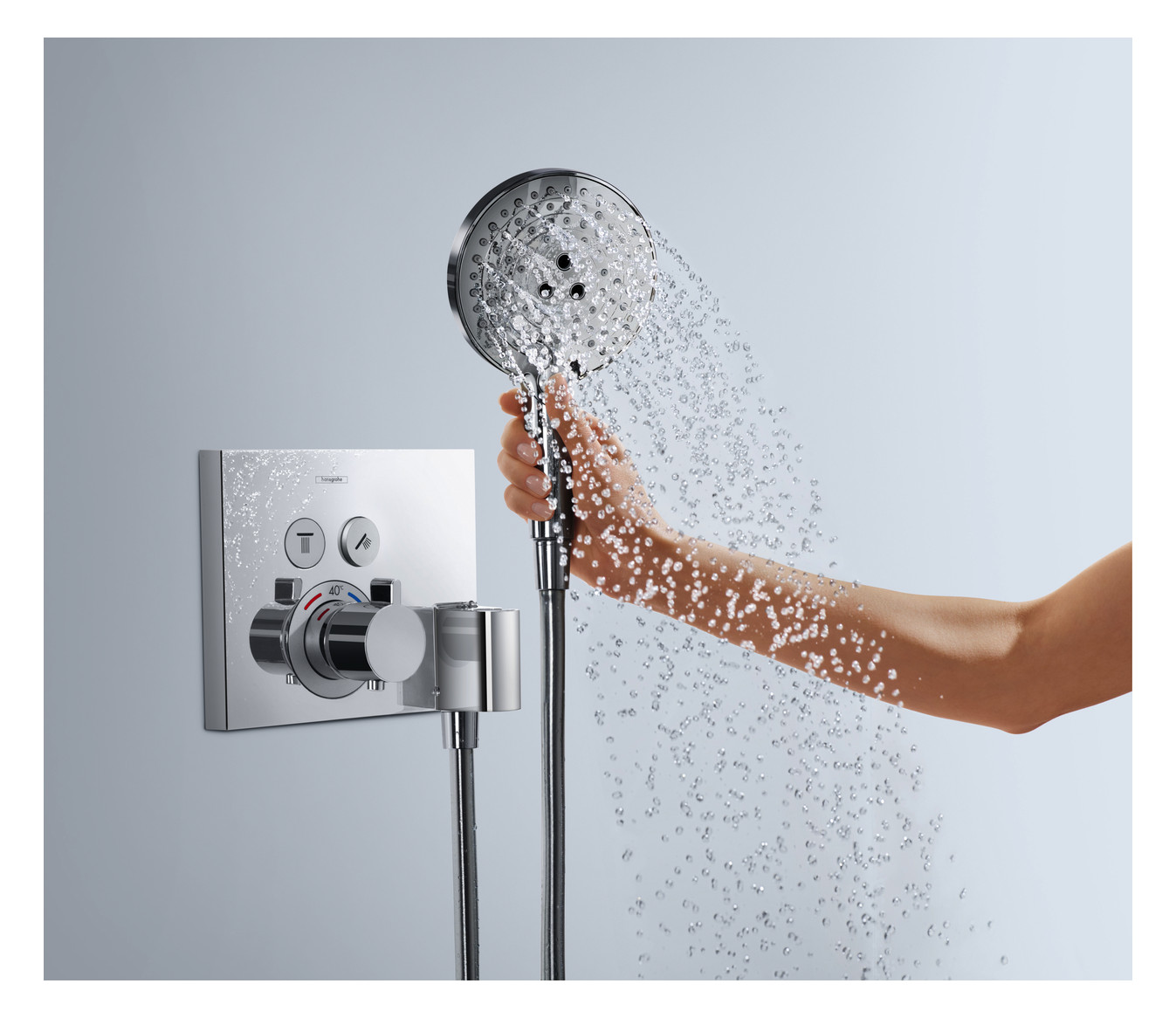 hansgrohe Fertigmontageset ShowerSelect UP-Thermostat, 2 Verbraucher, mit Schlauchanschluss und Brausehalter, chrom