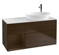V&B Waschtisch-Unterschrank Wandbeleuchtung Finion 120cm, Abdeckplatte white matt, Regal Walnut Veneer, Walnut veneer