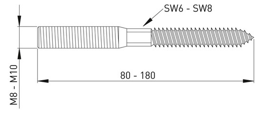 ASW Stockschraube M 8 x 200 mm, Edelstahl 1.4301, mit Schlüsselfläche