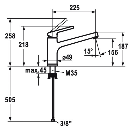 KWC Spültisch-Einhebelmischer LUNA E Ausladung 225 mm, verchromt, wegnehmbar, Schwenkauslauf
