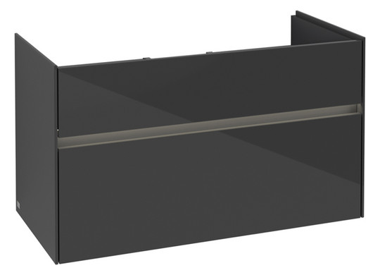 V&B Waschtischunterschrank Collaro 95,4x54,6x44,4cm, Waschbecken mittig, LED-Beleuchtung 7W, glossy grey