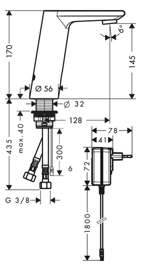 hansgrohe Elektronik-Waschtischarmatur Metris S Netzanschluss, einstellbar, chrom