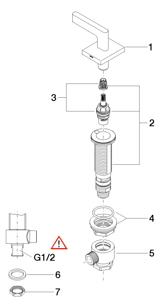 Dornbracht Seitenventil rechtsschließend, warm, Messing gebürstet