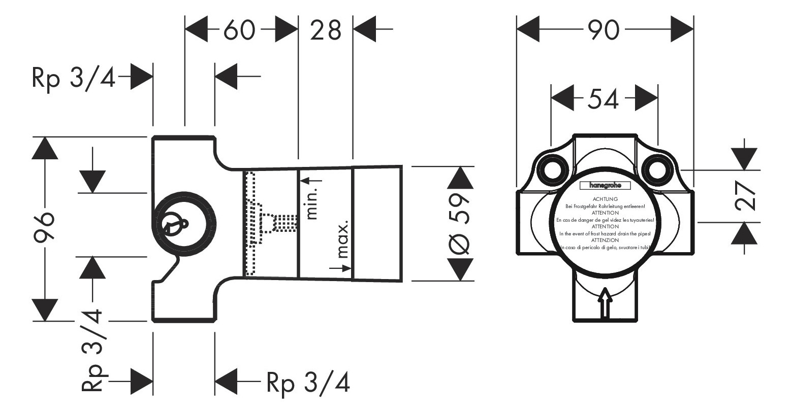hansgrohe Grundkörper UP, DN 20, für QUATTRO 4-Wegeumstellung