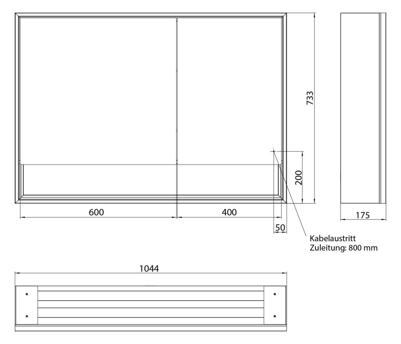 EMCO Aufputz-Lichtspiegelschrank Loft 1000x733mm mit Unterfach, LED, 2-türig breite Tür links, aluminium/spiegel