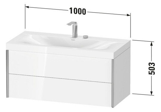 Duravit Waschtisch-Unterschrank c-bonded XViu 100x48cm, 2 Schubkästen, 2 Hahnlöcher, schwarz matt, Rahmen C, flannel grey seidenmatt