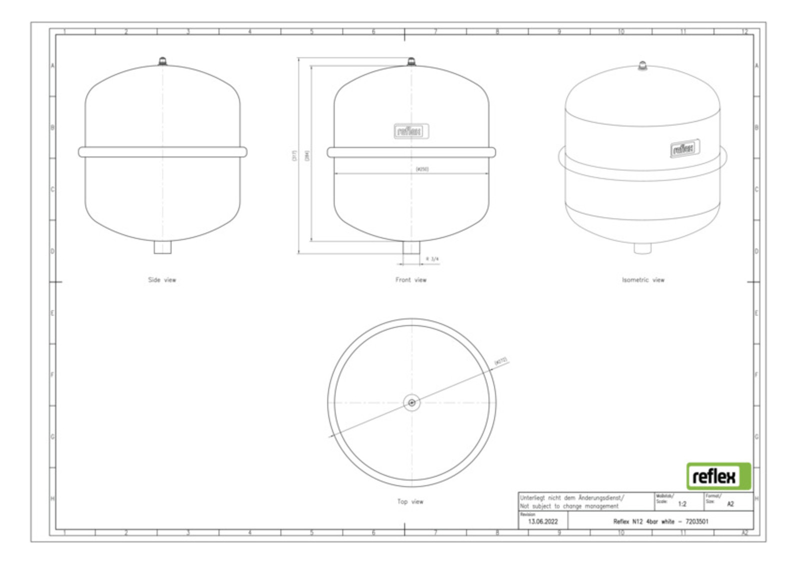 Reflex Membran-Druckausdehnungsgefäß N N 12, 4 bar/70 °C, R 3/4, weiß